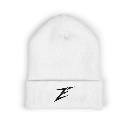 Stylish White Cuffed Beanie with Embroidery - Perfect for Winter and Casual Outfits